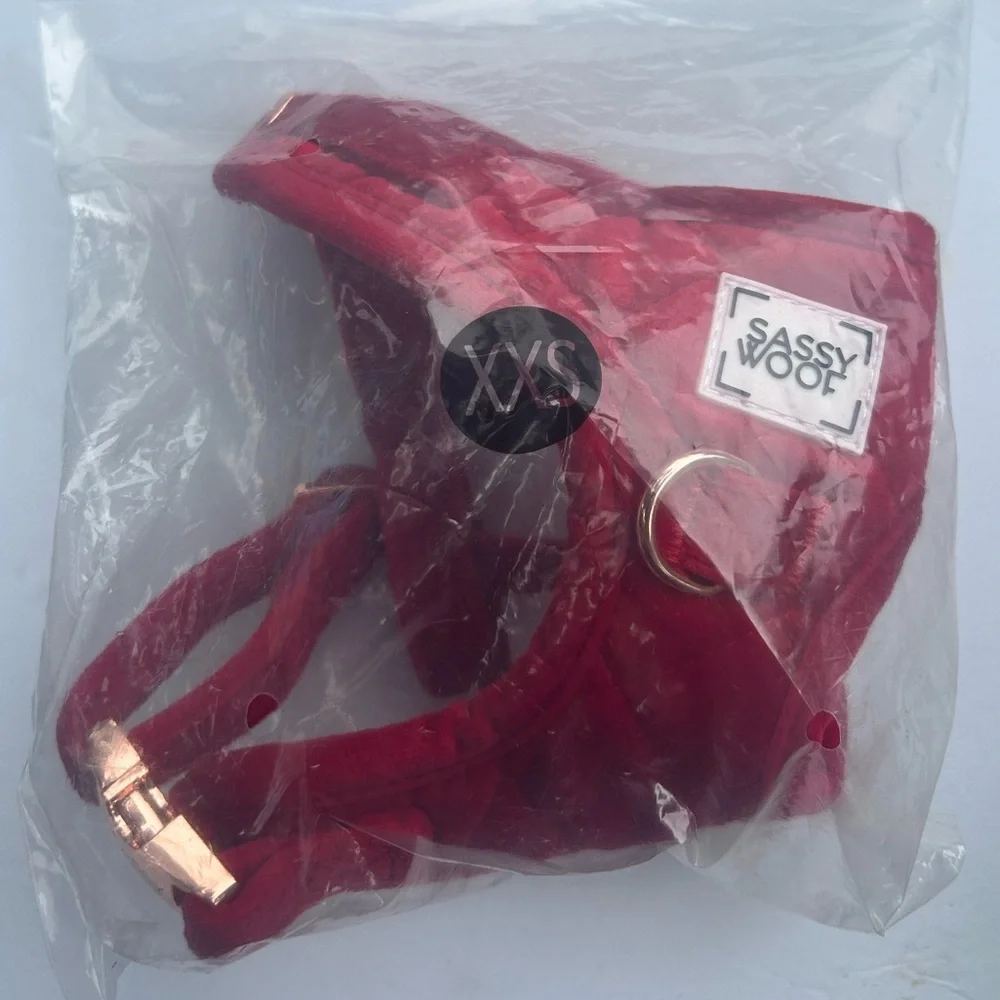 New Sassy Woof Red Velvet Dog Harness XXS